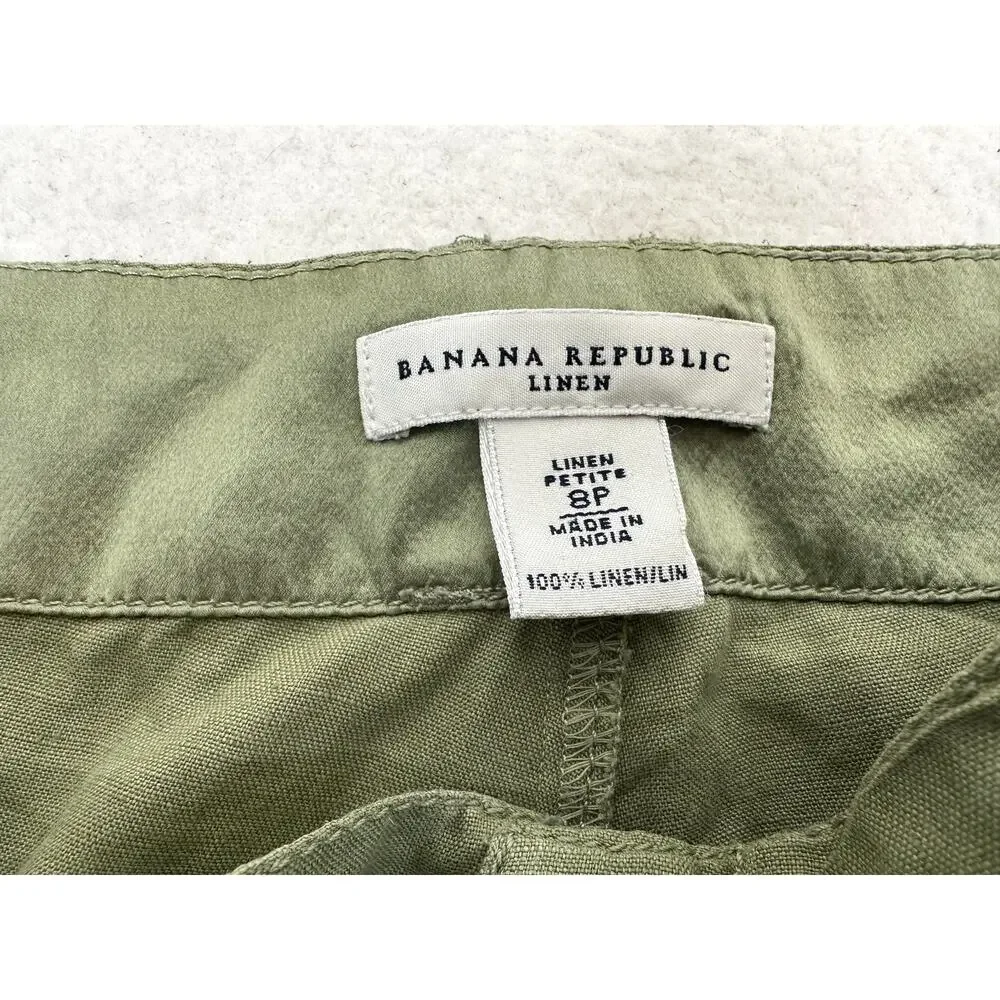 Banana Republic Cropped 100% Linen Pants Satin Waistband & Ankle Ties. Size 8P